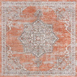 Salmon Pink 10' x 10' Nyla Square Area Rug 100% Polypropylene Traditional Classic Carpet for Living Room, Kitchen, Bedroom, Dining, Office for Sale at Rug Engine