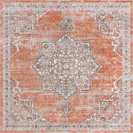 Salmon Pink 10' x 10' Nyla Square Area Rug 100% Polypropylene Traditional Classic Carpet for Living Room, Kitchen, Bedroom, Dining, Office for Sale at Rug Engine