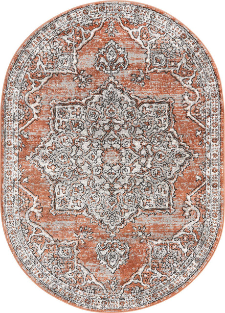 Salmon Pink 4' x 6' Nyla Oval Area Rug 100% Polypropylene Traditional Classic Carpet for Living Room, Kitchen, Bedroom, Dining, Office for Sale at Rug Engine