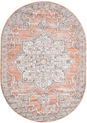 Salmon Pink 5' 3 x 8' Nyla Oval Area Rug 100% Polypropylene Traditional Classic Carpet for Living Room, Kitchen, Bedroom, Dining, Office for Sale at Rug Engine