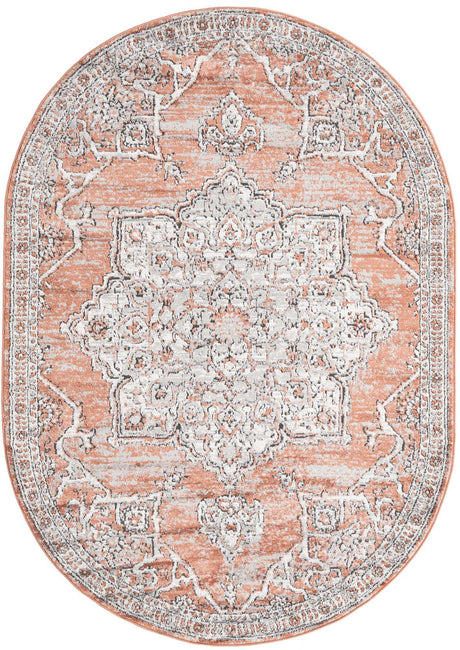 Salmon Pink 5' 3 x 8' Nyla Oval Area Rug 100% Polypropylene Traditional Classic Carpet for Living Room, Kitchen, Bedroom, Dining, Office for Sale at Rug Engine