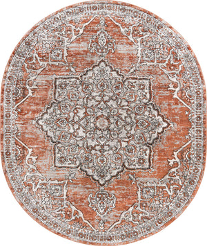 Salmon Pink 7' 10 x 10' Nyla Oval Area Rug 100% Polypropylene Traditional Classic Carpet for Living Room, Kitchen, Bedroom, Dining, Office for Sale at Rug Engine