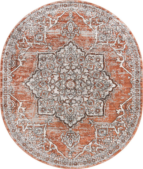 Salmon Pink 7' 10 x 10' Nyla Oval Area Rug 100% Polypropylene Traditional Classic Carpet for Living Room, Kitchen, Bedroom, Dining, Office for Sale at Rug Engine