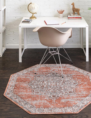 Salmon Pink 7' x 7' Nyla Octagon Area Rug 100% Polypropylene Traditional Classic Carpet for Living Room, Kitchen, Bedroom, Dining, Office for Sale at Rug Engine