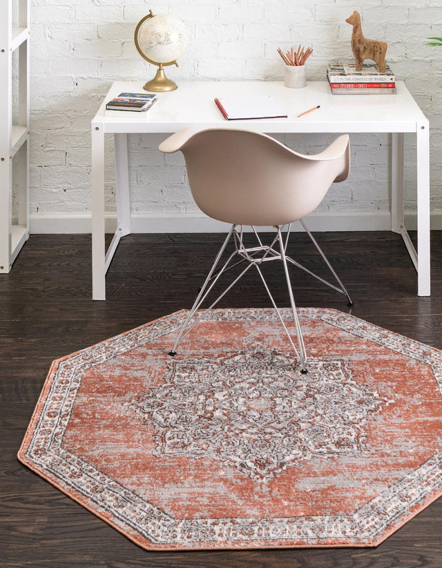 Salmon Pink 4' x 4' Nyla Octagon Area Rug 100% Polypropylene Traditional Classic Carpet for Living Room, Kitchen, Bedroom, Dining, Office for Sale at Rug Engine