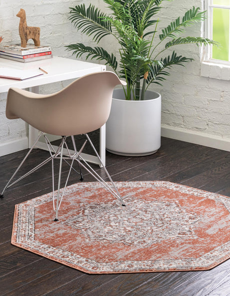 Salmon Pink 4' x 4' Nyla Octagon Area Rug 100% Polypropylene Traditional Classic Carpet for Living Room, Kitchen, Bedroom, Dining, Office for Sale at Rug Engine