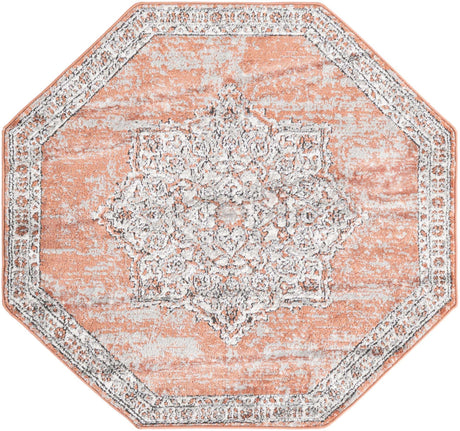 Salmon Pink 4' x 4' Nyla Octagon Area Rug 100% Polypropylene Traditional Classic Carpet for Living Room, Kitchen, Bedroom, Dining, Office for Sale at Rug Engine