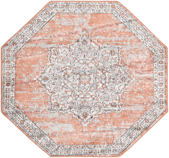 Salmon Pink 4' x 4' Nyla Octagon Area Rug 100% Polypropylene Traditional Classic Carpet for Living Room, Kitchen, Bedroom, Dining, Office for Sale at Rug Engine