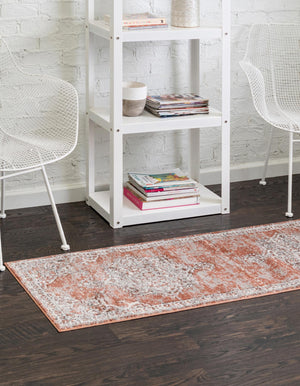 Salmon Pink 2' x 8' Nyla Runner Area Rug 100% Polypropylene Traditional Classic Carpet for Living Room, Kitchen, Bedroom, Dining, Office for Sale at Rug Engine