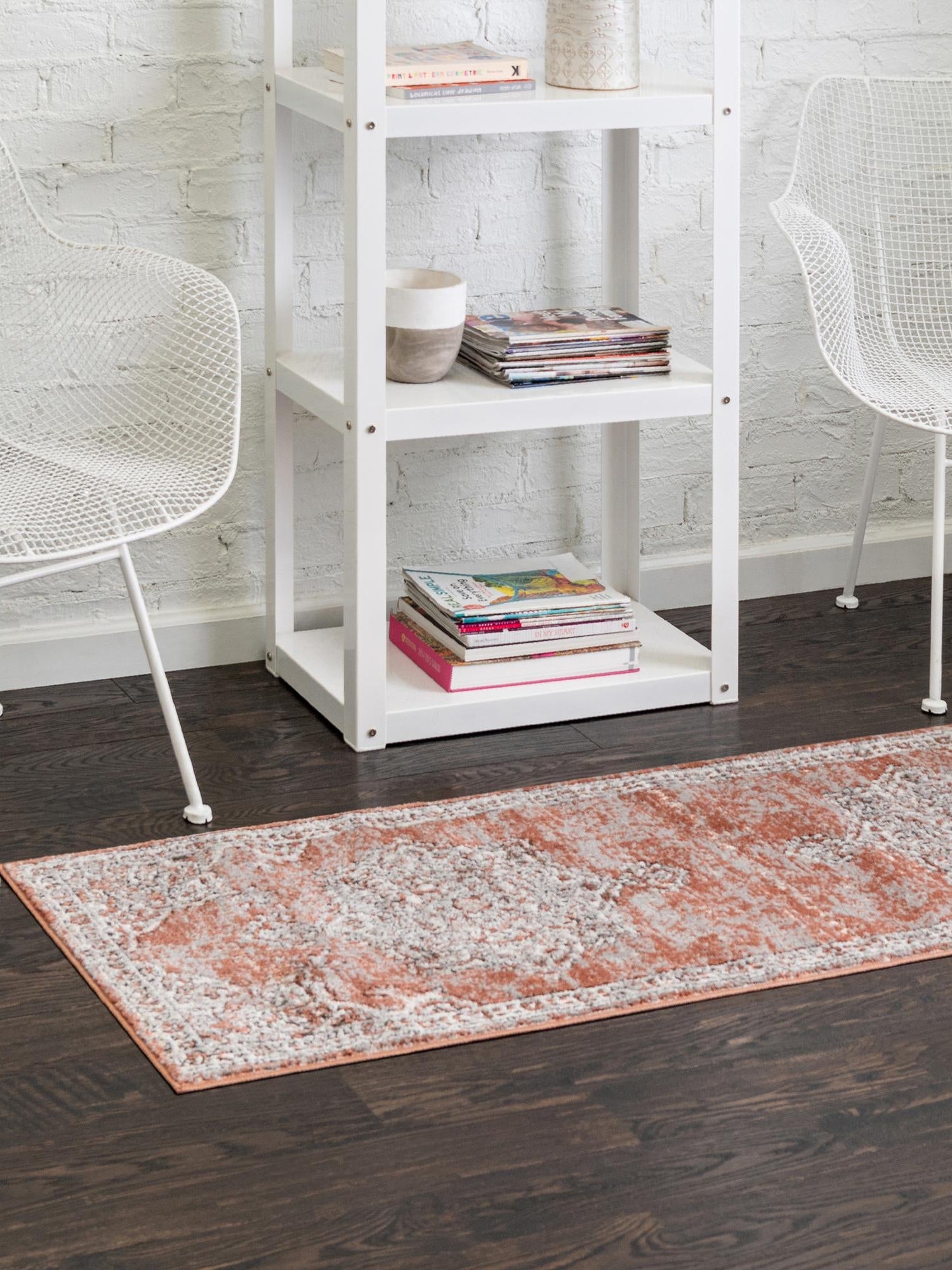 Salmon Pink 2' 7 x 12' Nyla Runner Area Rug 100% Polypropylene Traditional Classic Carpet for Living Room, Kitchen, Bedroom, Dining, Office for Sale at Rug Engine