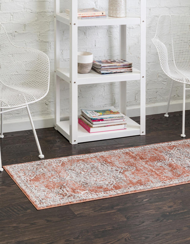 Salmon Pink 2' x 6' Nyla Runner Area Rug 100% Polypropylene Traditional Classic Carpet for Living Room, Kitchen, Bedroom, Dining, Office for Sale at Rug Engine