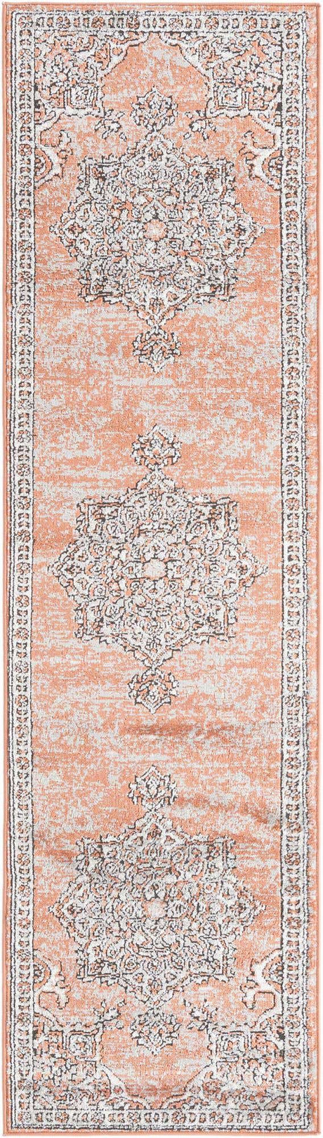 Salmon Pink 2' x 8' Nyla Runner Area Rug 100% Polypropylene Traditional Classic Carpet for Living Room, Kitchen, Bedroom, Dining, Office for Sale at Rug Engine