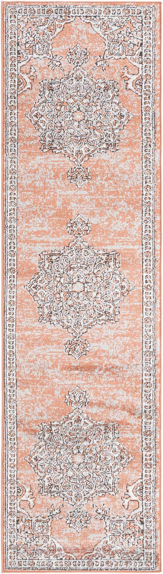 Salmon Pink 2' x 8' Nyla Runner Area Rug 100% Polypropylene Traditional Classic Carpet for Living Room, Kitchen, Bedroom, Dining, Office for Sale at Rug Engine