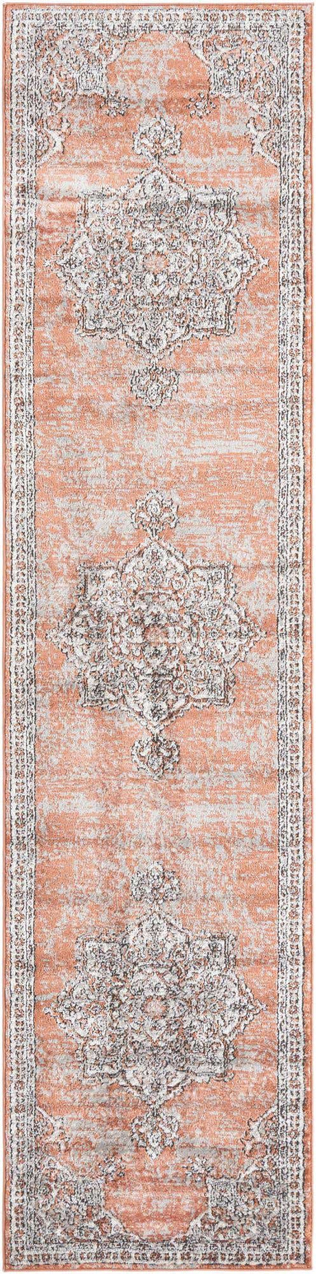 Salmon Pink 2' 7 x 12' Nyla Runner Area Rug 100% Polypropylene Traditional Classic Carpet for Living Room, Kitchen, Bedroom, Dining, Office for Sale at Rug Engine