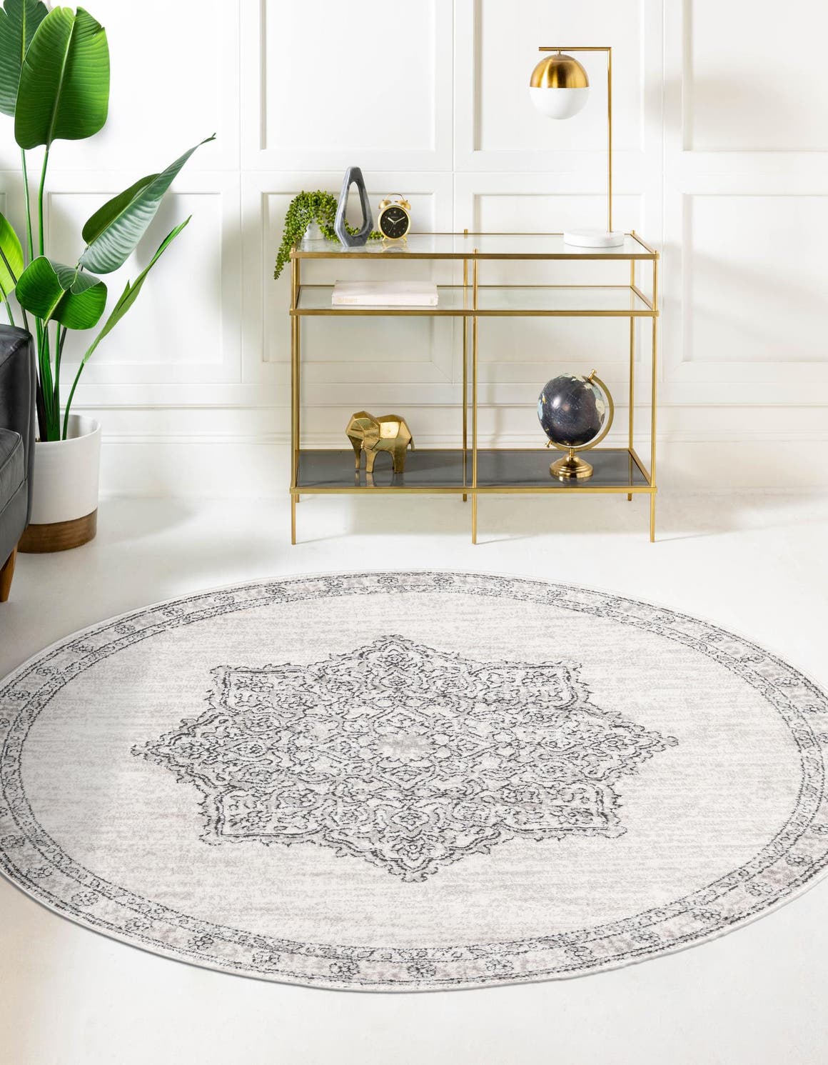 Ivory 5' 3 x 5' 3 Nyla Round Area Rug 100% Polypropylene Traditional Classic Carpet for Living Room, Kitchen, Bedroom, Dining, Office for Sale at Rug Engine
