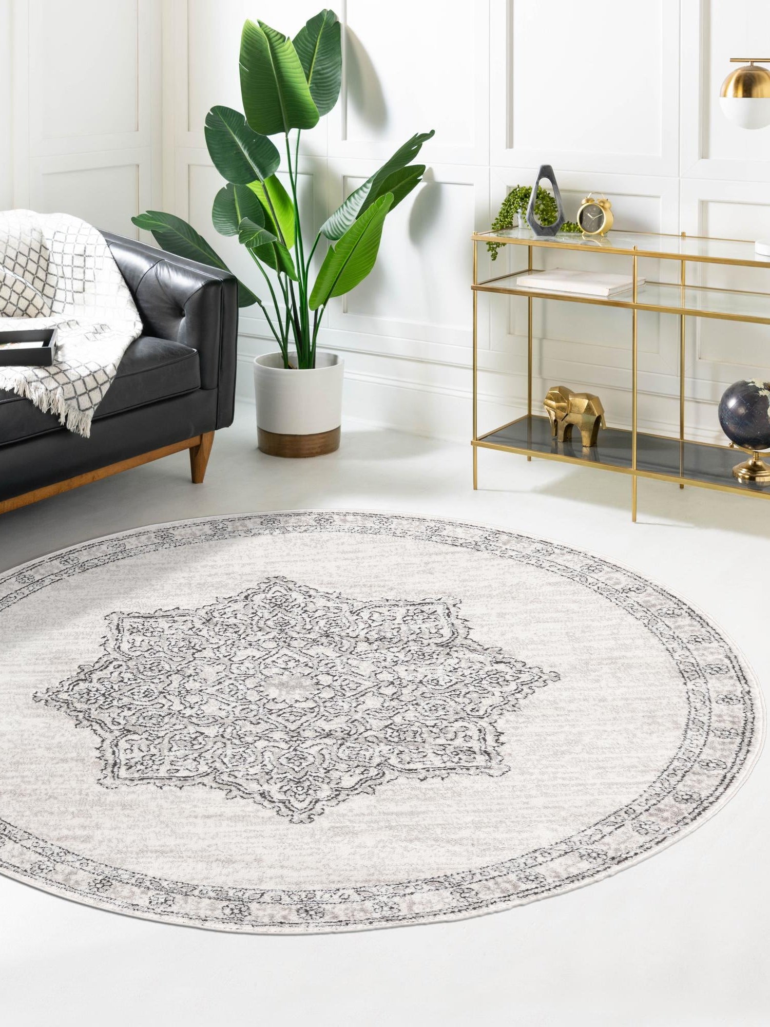Ivory 5' 3 x 5' 3 Nyla Round Area Rug 100% Polypropylene Traditional Classic Carpet for Living Room, Kitchen, Bedroom, Dining, Office for Sale at Rug Engine