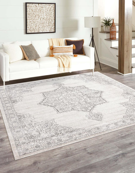 Ivory 10' x 10' Nyla Square Area Rug 100% Polypropylene Traditional Classic Carpet for Living Room, Kitchen, Bedroom, Dining, Office for Sale at Rug Engine