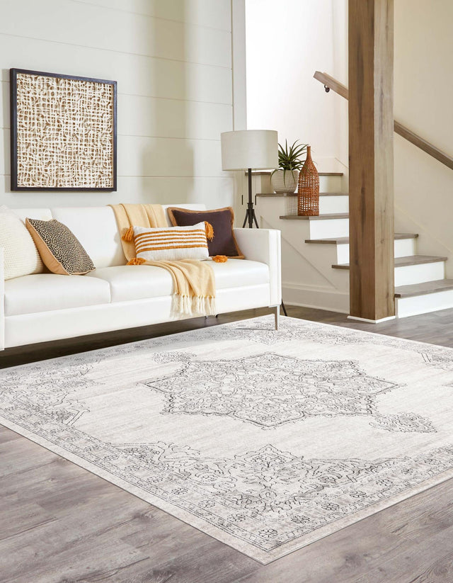 Ivory 10' x 10' Nyla Square Area Rug 100% Polypropylene Traditional Classic Carpet for Living Room, Kitchen, Bedroom, Dining, Office for Sale at Rug Engine