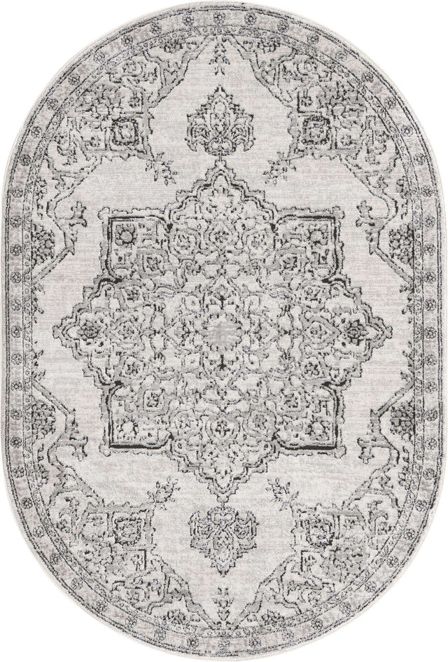 Ivory 5' 3 x 8' Nyla Oval Area Rug 100% Polypropylene Traditional Classic Carpet for Living Room, Kitchen, Bedroom, Dining, Office for Sale at Rug Engine