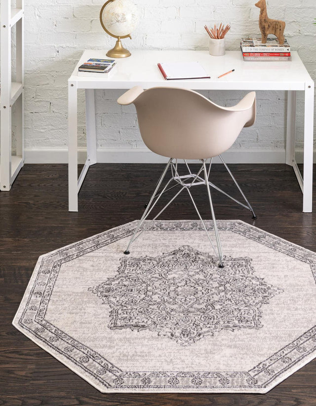 Ivory 4' x 4' Nyla Octagon Area Rug 100% Polypropylene Traditional Classic Carpet for Living Room, Kitchen, Bedroom, Dining, Office for Sale at Rug Engine