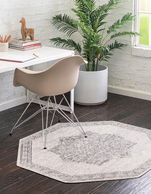 Ivory 7' x 7' Nyla Octagon Area Rug 100% Polypropylene Traditional Classic Carpet for Living Room, Kitchen, Bedroom, Dining, Office for Sale at Rug Engine