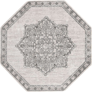 Ivory 7' x 7' Nyla Octagon Area Rug 100% Polypropylene Traditional Classic Carpet for Living Room, Kitchen, Bedroom, Dining, Office for Sale at Rug Engine