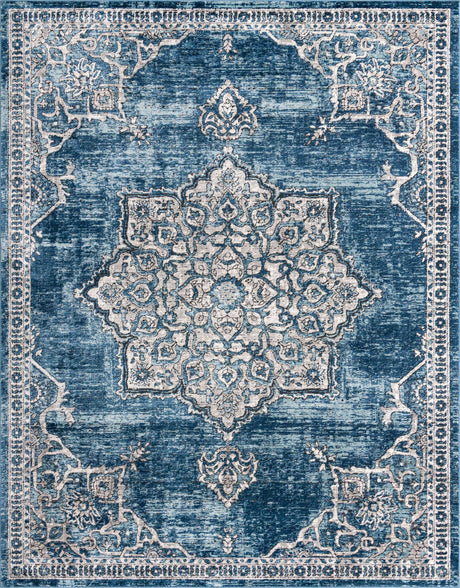 Blue 9' x 12' Nyla Rectangle Area Rug 100% Polypropylene Traditional Classic Carpet for Living Room, Kitchen, Bedroom, Dining, Office for Sale at Rug Engine