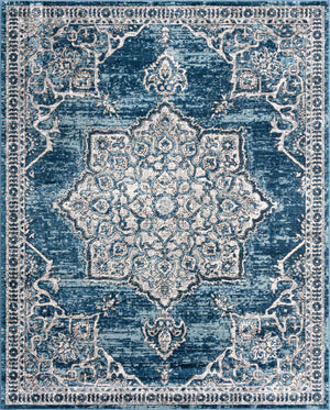Blue 7' 10 x 10' Nyla Rectangle Area Rug 100% Polypropylene Traditional Classic Carpet for Living Room, Kitchen, Bedroom, Dining, Office for Sale at Rug Engine