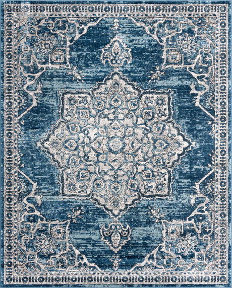 Blue 7' 10 x 10' Nyla Rectangle Area Rug 100% Polypropylene Traditional Classic Carpet for Living Room, Kitchen, Bedroom, Dining, Office for Sale at Rug Engine
