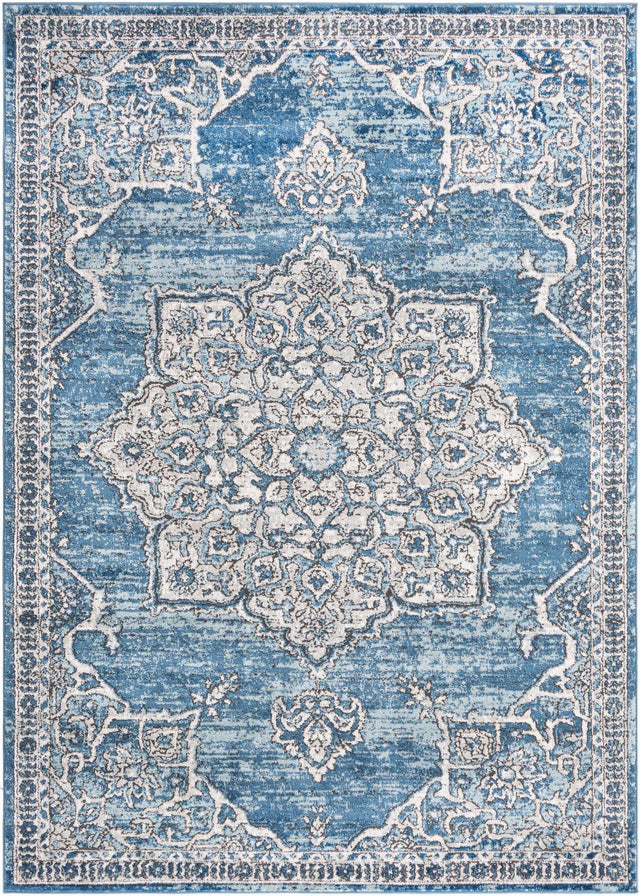Blue 6' x 9' Nyla Rectangle Area Rug 100% Polypropylene Traditional Classic Carpet for Living Room, Kitchen, Bedroom, Dining, Office for Sale at Rug Engine