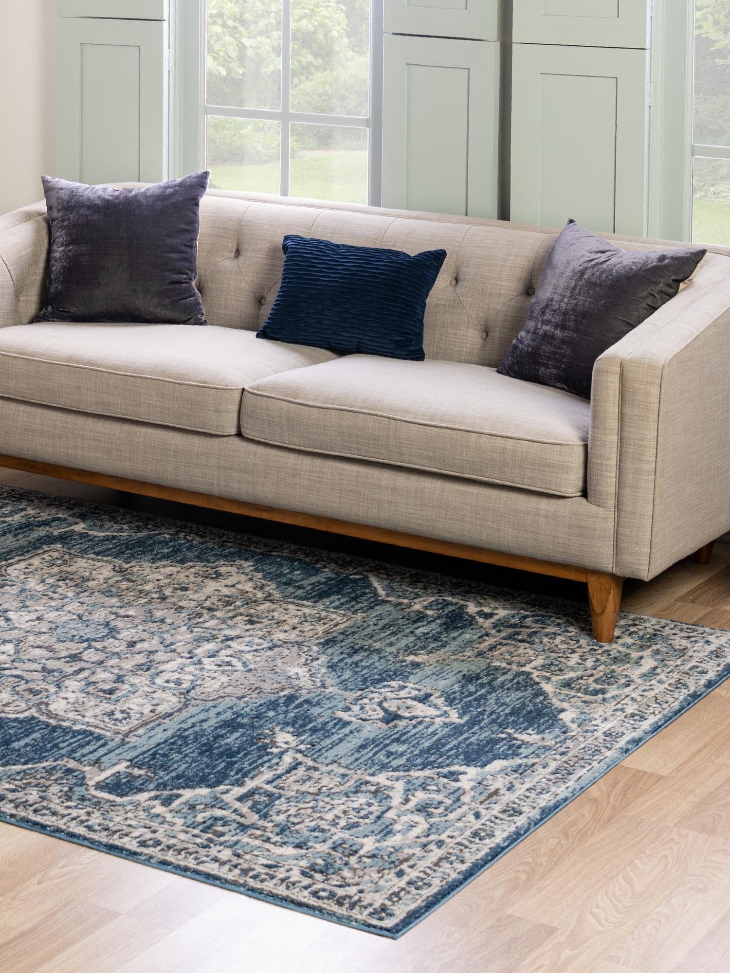 Blue 9' x 12' Nyla Rectangle Area Rug 100% Polypropylene Traditional Classic Carpet for Living Room, Kitchen, Bedroom, Dining, Office for Sale at Rug Engine