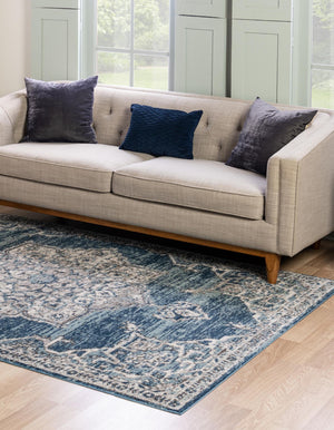 Blue 5' 3 x 8' Nyla Rectangle Area Rug 100% Polypropylene Traditional Classic Carpet for Living Room, Kitchen, Bedroom, Dining, Office for Sale at Rug Engine