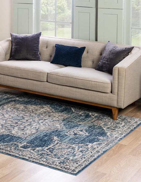 Blue 10' x 14' Nyla Rectangle Area Rug 100% Polypropylene Traditional Classic Carpet for Living Room, Kitchen, Bedroom, Dining, Office for Sale at Rug Engine