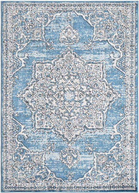 Blue 4' x 6' Nyla Rectangle Area Rug 100% Polypropylene Traditional Classic Carpet for Living Room, Kitchen, Bedroom, Dining, Office for Sale at Rug Engine