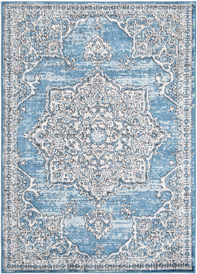 Blue 4' x 6' Nyla Rectangle Area Rug 100% Polypropylene Traditional Classic Carpet for Living Room, Kitchen, Bedroom, Dining, Office for Sale at Rug Engine
