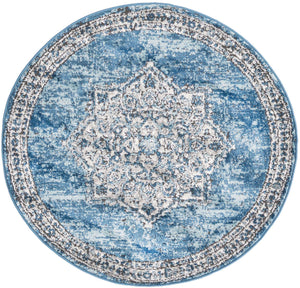 Blue 3' 3 x 3' 3 Nyla Round Area Rug 100% Polypropylene Traditional Classic Carpet for Living Room, Kitchen, Bedroom, Dining, Office for Sale at Rug Engine