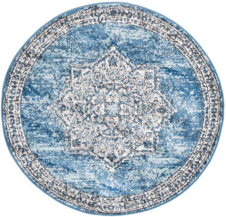 Blue 3' 3 x 3' 3 Nyla Round Area Rug 100% Polypropylene Traditional Classic Carpet for Living Room, Kitchen, Bedroom, Dining, Office for Sale at Rug Engine