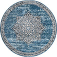 Blue 5' 3 x 5' 3 Nyla Round Area Rug 100% Polypropylene Traditional Classic Carpet for Living Room, Kitchen, Bedroom, Dining, Office for Sale at Rug Engine