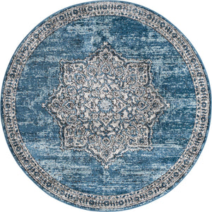 Blue 5' 3 x 5' 3 Nyla Round Area Rug 100% Polypropylene Traditional Classic Carpet for Living Room, Kitchen, Bedroom, Dining, Office for Sale at Rug Engine