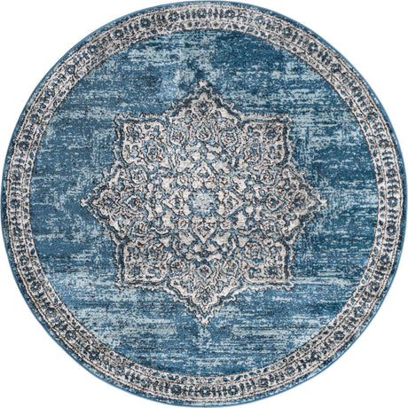 Blue 5' 3 x 5' 3 Nyla Round Area Rug 100% Polypropylene Traditional Classic Carpet for Living Room, Kitchen, Bedroom, Dining, Office for Sale at Rug Engine