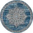 Blue 7' x 7' Nyla Round Area Rug 100% Polypropylene Traditional Classic Carpet for Living Room, Kitchen, Bedroom, Dining, Office for Sale at Rug Engine