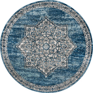 Blue 7' x 7' Nyla Round Area Rug 100% Polypropylene Traditional Classic Carpet for Living Room, Kitchen, Bedroom, Dining, Office for Sale at Rug Engine