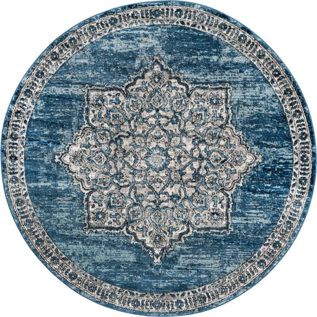 Blue 7' x 7' Nyla Round Area Rug 100% Polypropylene Traditional Classic Carpet for Living Room, Kitchen, Bedroom, Dining, Office for Sale at Rug Engine