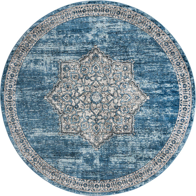 Blue 10' x 10' Nyla Round Area Rug 100% Polypropylene Traditional Classic Carpet for Living Room, Kitchen, Bedroom, Dining, Office for Sale at Rug Engine