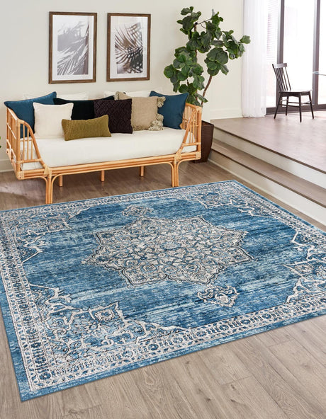 Blue 10' x 10' Nyla Square Area Rug 100% Polypropylene Traditional Classic Carpet for Living Room, Kitchen, Bedroom, Dining, Office for Sale at Rug Engine