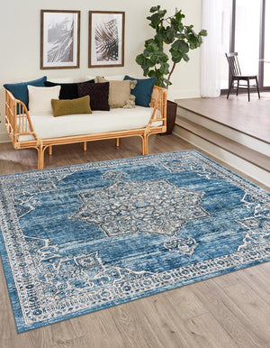 Blue 11' 10 x 11' 10 Nyla Square Area Rug 100% Polypropylene Traditional Classic Carpet for Living Room, Kitchen, Bedroom, Dining, Office for Sale at Rug Engine