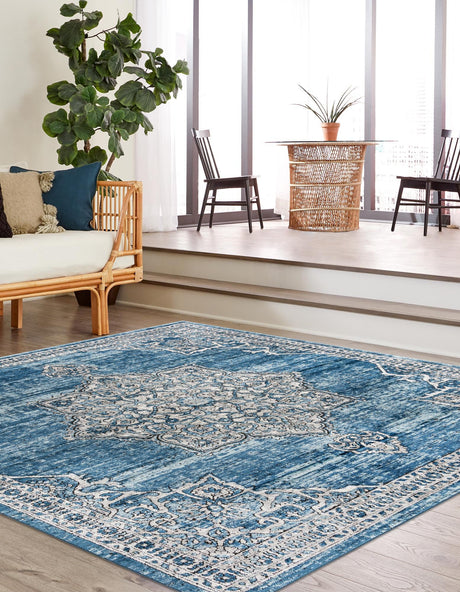 Blue 10' x 10' Nyla Square Area Rug 100% Polypropylene Traditional Classic Carpet for Living Room, Kitchen, Bedroom, Dining, Office for Sale at Rug Engine