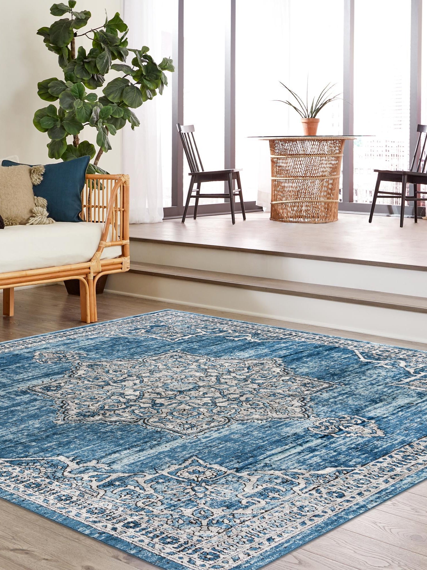 Blue 11' 10 x 11' 10 Nyla Square Area Rug 100% Polypropylene Traditional Classic Carpet for Living Room, Kitchen, Bedroom, Dining, Office for Sale at Rug Engine