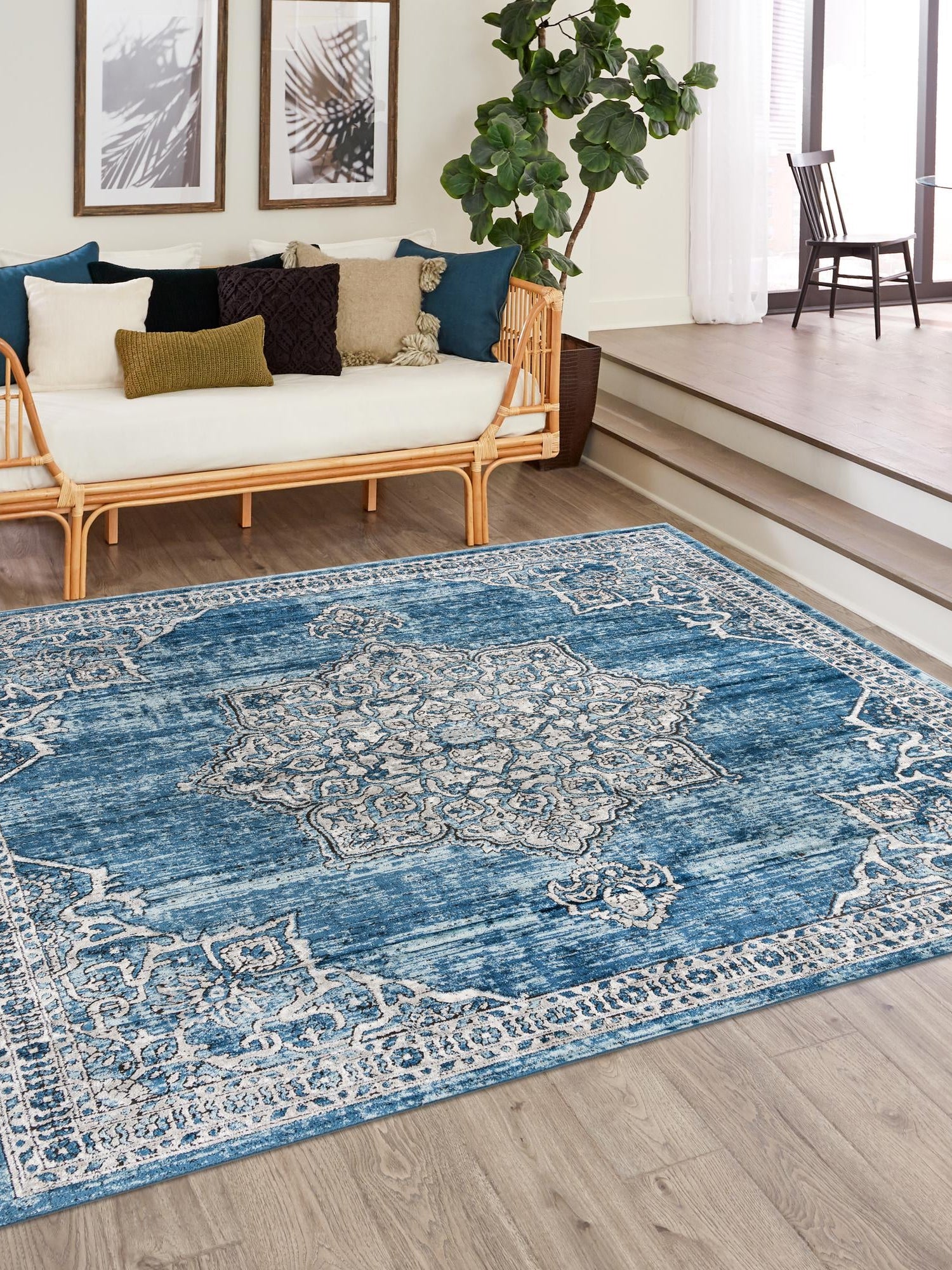 Blue 11' 10 x 11' 10 Nyla Square Area Rug 100% Polypropylene Traditional Classic Carpet for Living Room, Kitchen, Bedroom, Dining, Office for Sale at Rug Engine