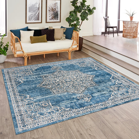 Blue 11' 10 x 11' 10 Nyla Square Area Rug 100% Polypropylene Traditional Classic Carpet for Living Room, Kitchen, Bedroom, Dining, Office for Sale at Rug Engine
